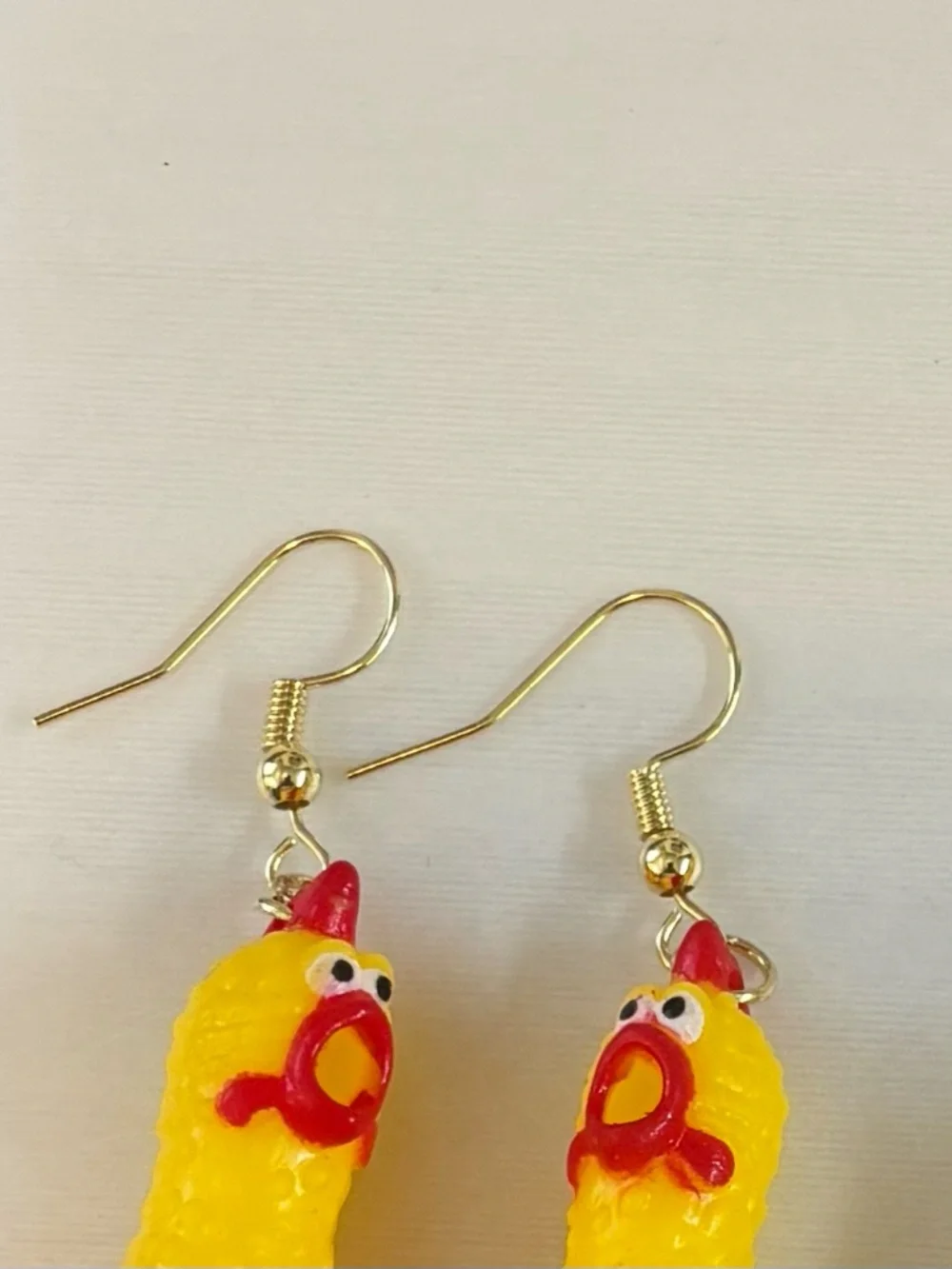 Bright Yellow Squeaky Rubber Chicken Earrings (Choose Gold or Silver Hooks) NWT